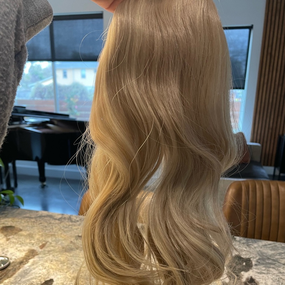 Blonde halo hair extensions